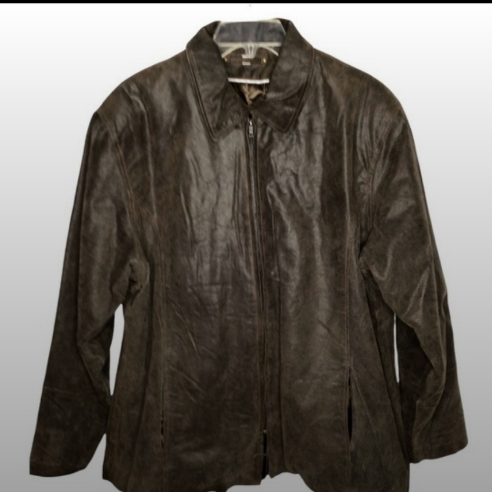 Men’s Vintage Brown Leather Jacket Casual Shirt Collar size 2XL QUILTED LINING
